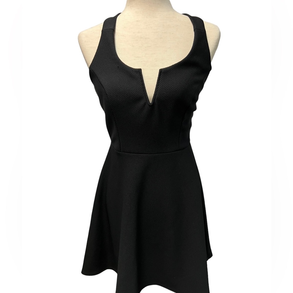 Mystique Little Black Dress Crisscross Back Straps Sweetheart V-Bodice Structure